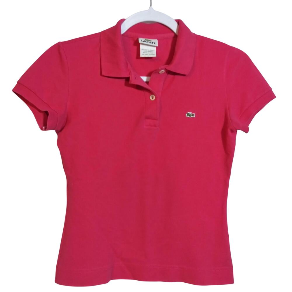 Lacoste Girls Pink Short Sleeve Polo Preppy Top Size 36